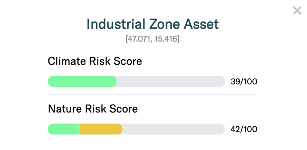 Widget showing climate and nature risk scores in a progress bar